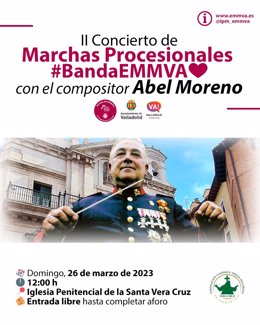 La Banda EMMVA contará con el compositor Abel Moreno en su II Concierto de Marchas Procesionales el 26 de marzo.