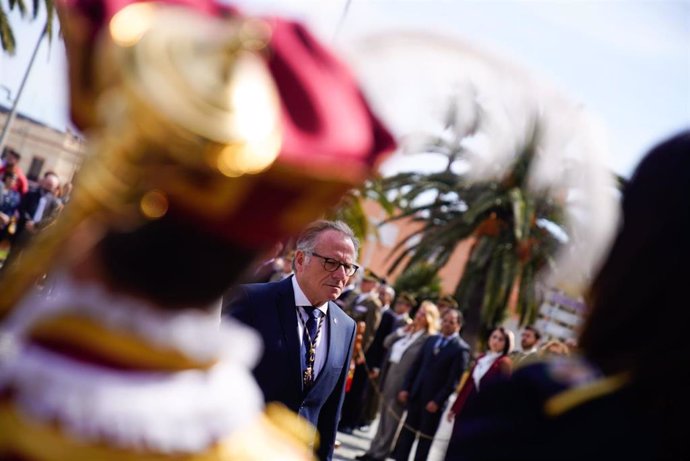 El presidente de Melilla, Eduardro de Castro, en el acto institucional que ha tenido lugar este lunes para conmemorar el 28 aniversario de su Estatuto de Autónoma aprobado un 13 de marzo de 1995