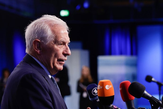 HANDOUT - 08 March 2023, Sweden, Stockholm: Josep BORRELL, EU High Representative for Foreign Affairs and Security Policy, speaks to the media ahead of an informal meeting of the EU Defence Ministers. Photo: Johannes Frandsen/European Council/dpa - ATTE