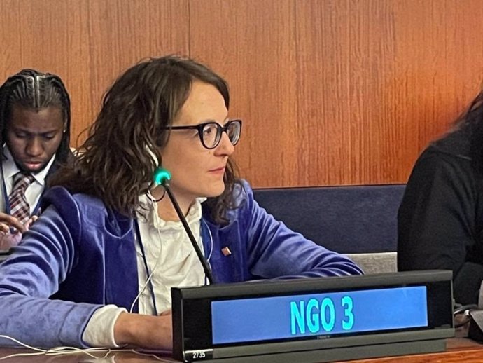 La consellera de Igualdad y Feminismos de la Generalitat, Tnia Verge, en Nueva York este lunes en la 67 Comisión de la Condición Jurídica y Social de las Mujeres de Naciones Unidas