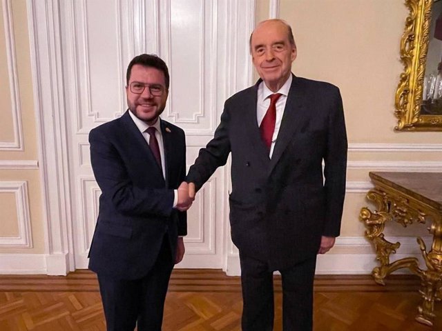El president de la Generalitat, Pere Aragonès, i el ministre de Relacions Exteriors de Colòmbia, Álvaro Leyva