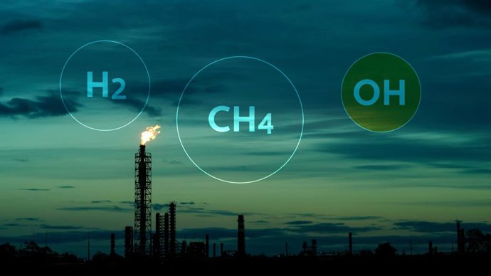 Un aumento en las emisiones de hidrógeno significa que se usaría más hidroxilo (OH) para descomponer el hidrógeno, dejando menos OH disponible para descomponer el metano (CH4).