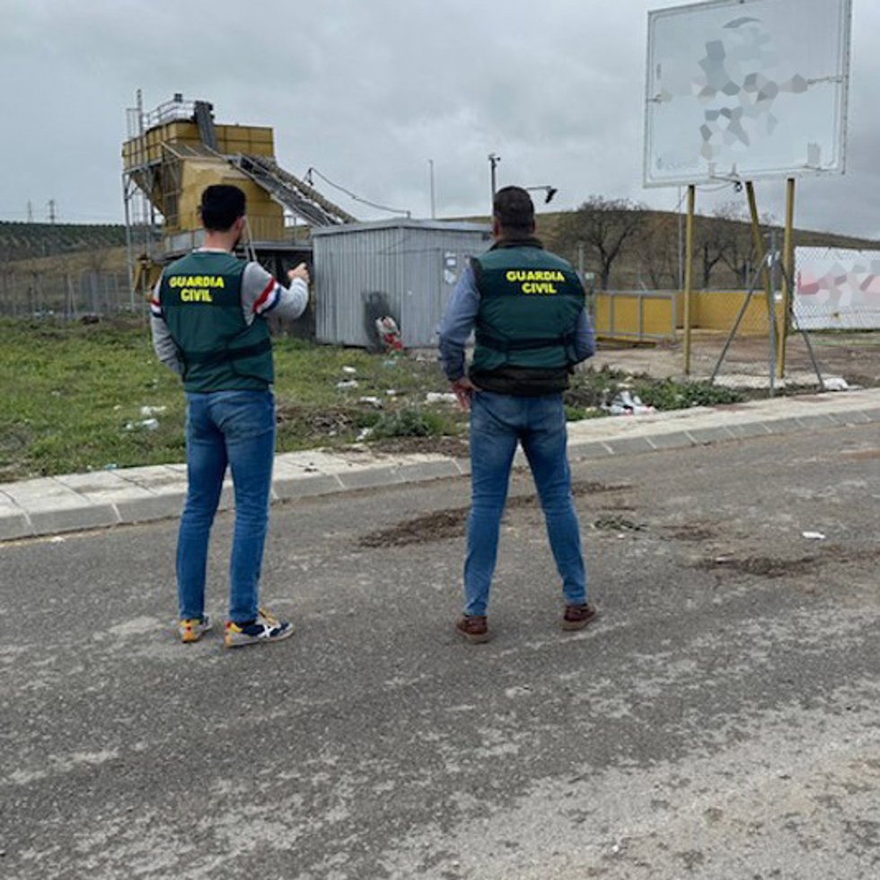 Agentes en un punto de compra de aceituna.