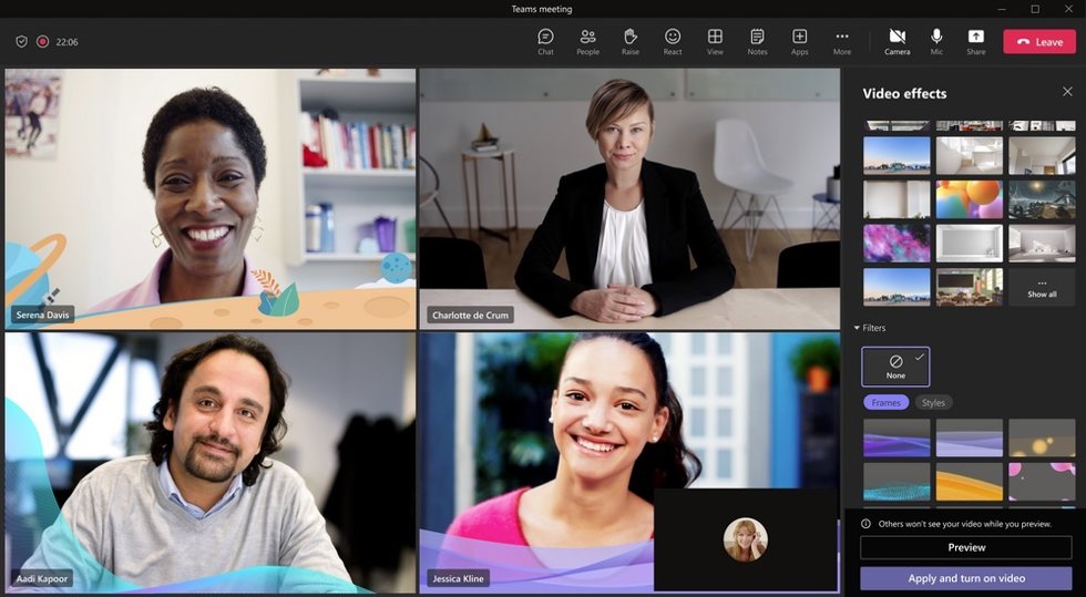Filtros de vídeo en Teams
