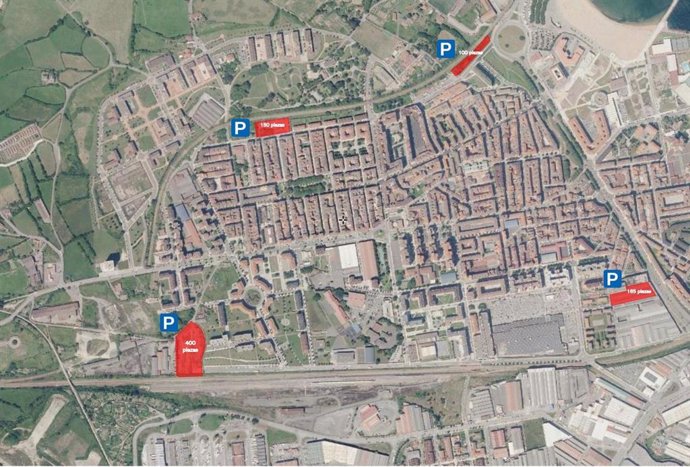 Mapa del Plan APAR-CA del PSOE de Gijón, con la propuesta de estacionamientos gratuitos en el barrio gijonés de La Calzada
