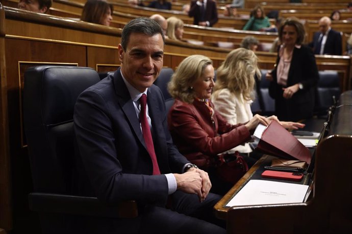 El presidente del Gobierno, Pedro Sánchez, durante una sesión plenaria, en el Congreso de los Diputados.