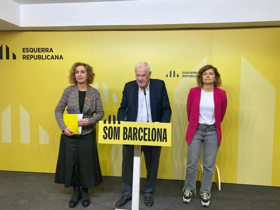 Ester Capella, Ernest Maragall y Elisenda Alamany en rueda de prensa este miércoles.