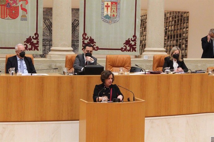 Archivo - La diputada de Izquierda Unida, Henar Moreno, interviene en un pleno parlamentario