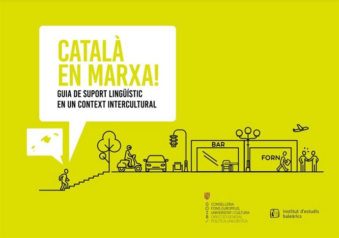 Cartel de la nueva guia de soporte lingüístico 'Catal en marxa!'.