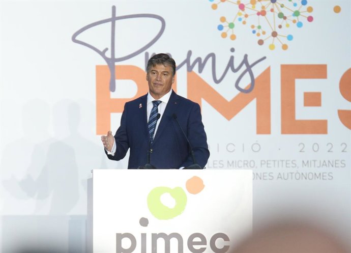 Archivo - El presidente de Pimec, Antoni Cañete, interviene en la 35 Cena Anual de Pimec, en el Camp Nou, a 27 de junio de 2022, en Barcelona, Catalunya (España). Esta cena se celebra dentro de los conocidos como Premios Pymes de Pimec, que distinguen 