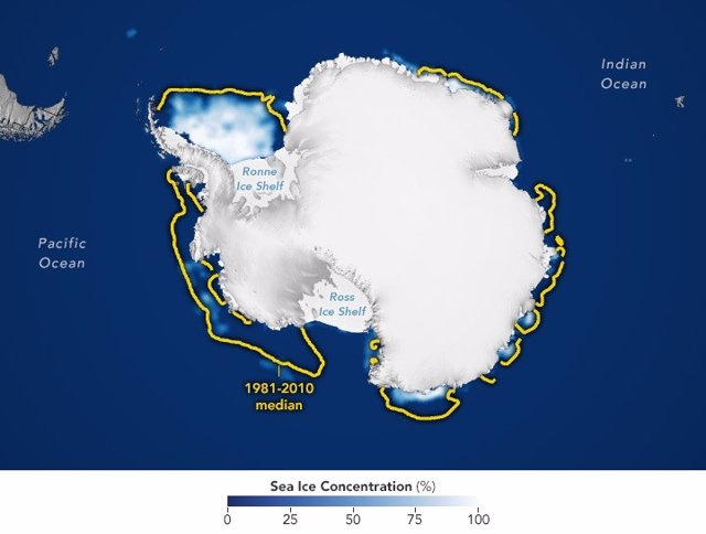 Extensión mínima de hielo marino en la Antártida al término del verano austral 2022-2023