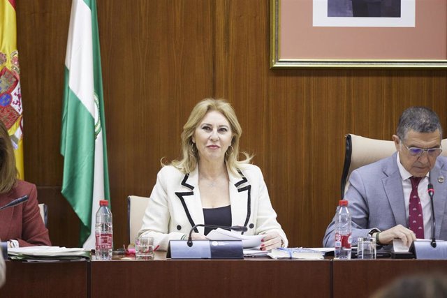 La consejera de Economía y Hacienda de la Junta de Andalucía, Carolina España, comparece durante la Comisión de Economía y Hacienda en el Parlamento de Andalucía.