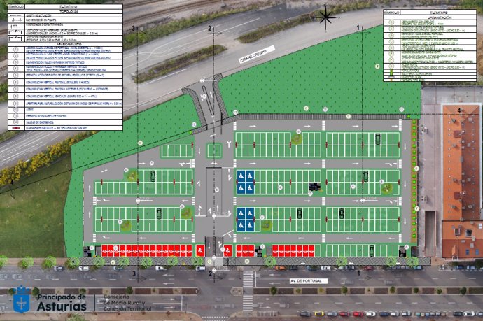 Plano del aparcamiento disuasorio de la avenida de Portugal, en Gijón