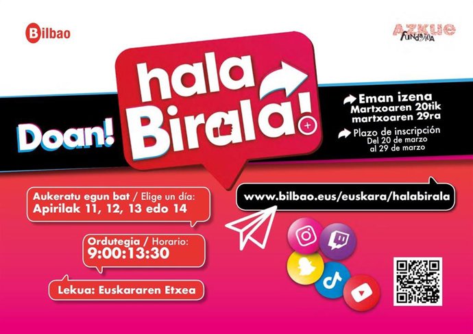 Bilbao pone en marcha Hala Birala!, programa de ocio en euskera sobre redes sociales dirigido a menores de 11 y 12 años
