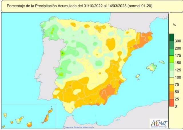La falta de lluvias en el año hidrológico es de un 12% en el conjunto de España y la mayor parte de las zonas tienen falta de precipitaciones.