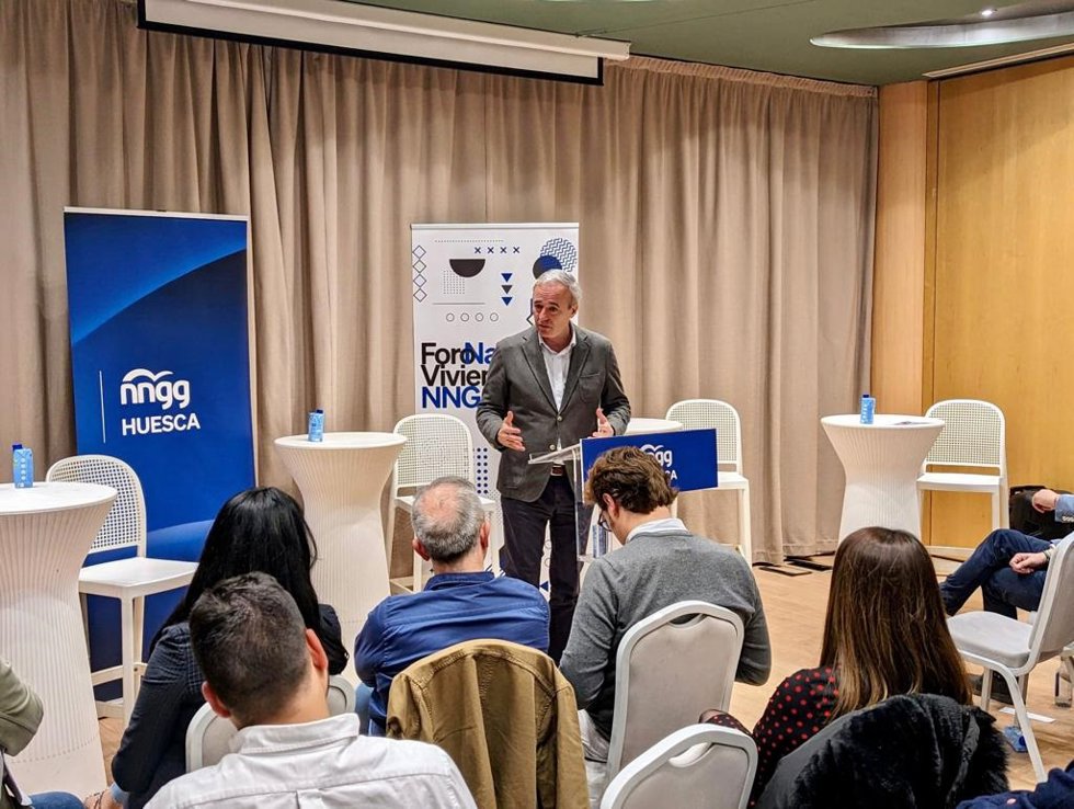 El presidente del PP-Aragón, Jorge Azcón, en Huesca.