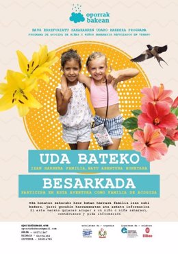 Cartel promocional del programa Oporrak Bakean de acogida a niños saharauis.