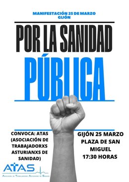 Cartel de la manifestación en Gijón por la sanidad pública