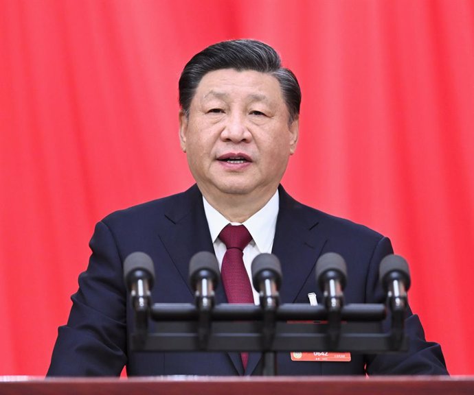 BEIJING, March 13, 2023  -- Chinese President Xi Jinping, also general secretary of the Communist Party of China Central Committee and chairman of the Central Military Commission, delivers a speech at the closing meeting of the first session of the 14th