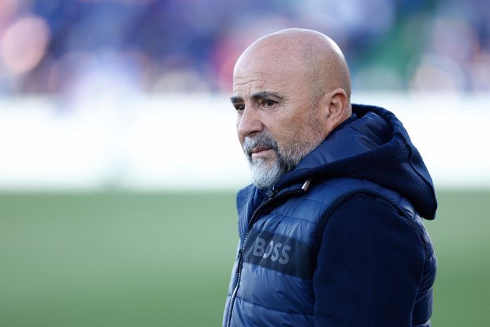 Jorge Sampaoli, head coach of Sevilla FC, looks on during the spanish league, La Liga Santander, football match played between Getafe FC v Sevilla CF at Coliseum Alfonso Perez stadium on March 19, 2023, in Madrid, Spain.