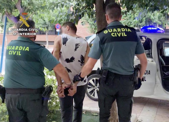 El presunto autor de los hechos, detenido por dos agentes de la Guardia Civil