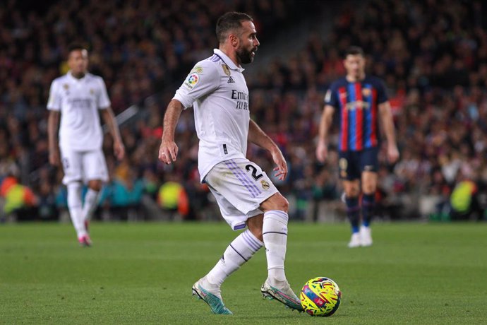 Daniel Carvajal of Real Madrid in action during the spanish league, La Liga Santander, football match played between FC Barcelona and Real Madrid at Camp Nou stadium on March 19, 2023, in Barcelona, Spain.