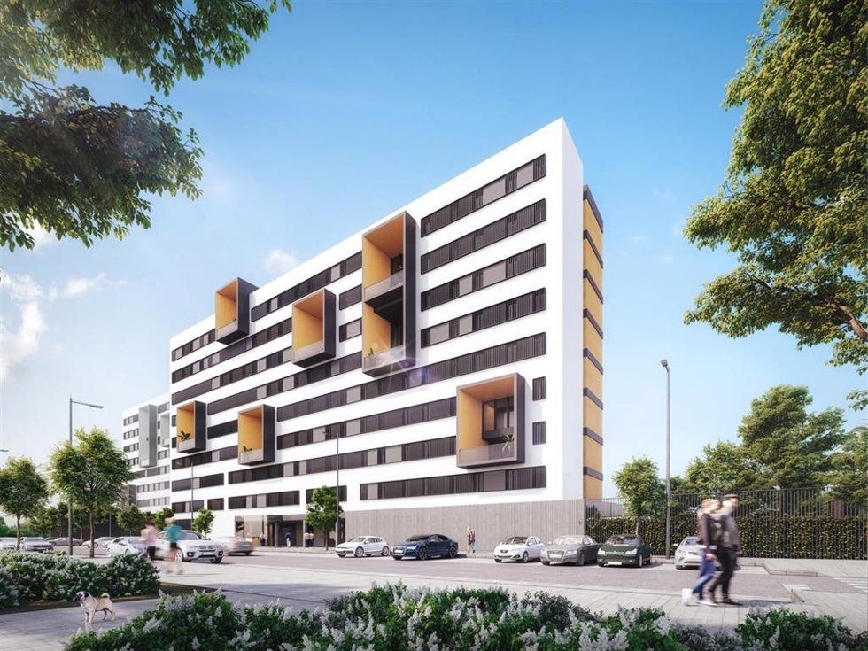 Recreación de la residencia de estudiantes que se construirá en Entrenúcleos, en Dos Hermanas.