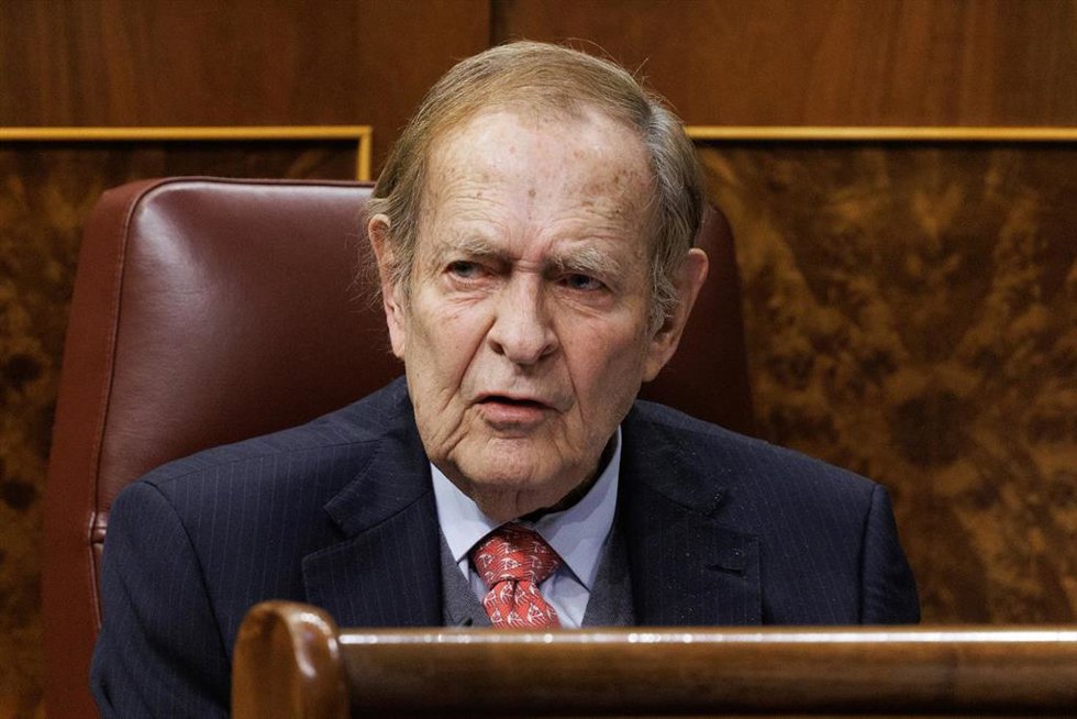 El candidato de la moción de censura, el profesor y economista Ramón Tamames, en el Pleno
