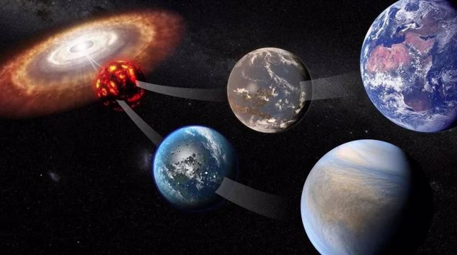 Representación artística de los caminos evolutivos divergentes tomados por la Tierra y Venus.