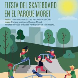 Cartel de 'La Fiesta del Skateboard' en el Parque Moret.