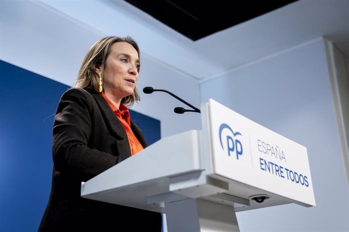 La secretaria general del PP, Cuca Gamarra, en la sede del partido, a 1 de marzo de 2023, en Madrid (España).