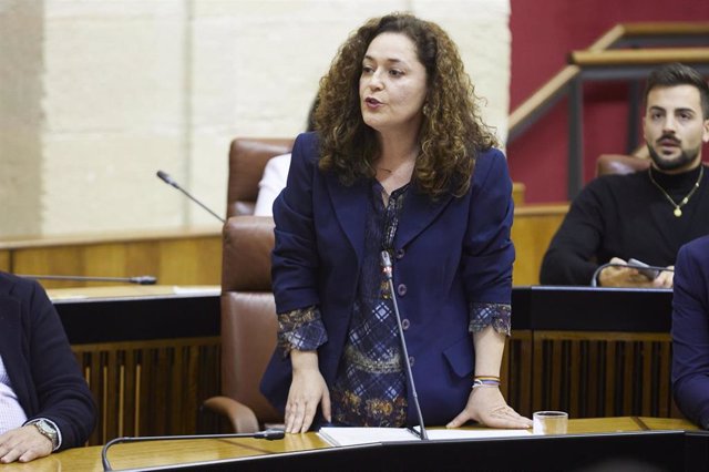 La portavoz del Grupo Por Andalucía, Inmaculada Nieto, en la sesión de control en el Parlamento andaluz el jueves 23 de marzo.