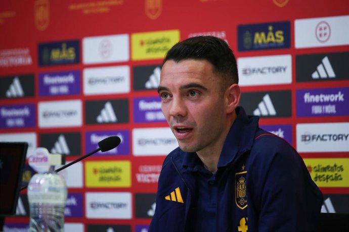 Iago Aspas durante su rueda de prensa con la selección española