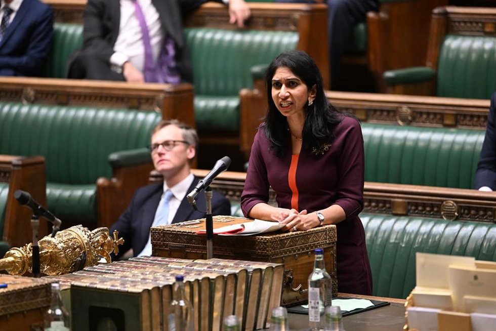 Archivo - La ministra del Interior de Reino Unido, Suella Braverman.