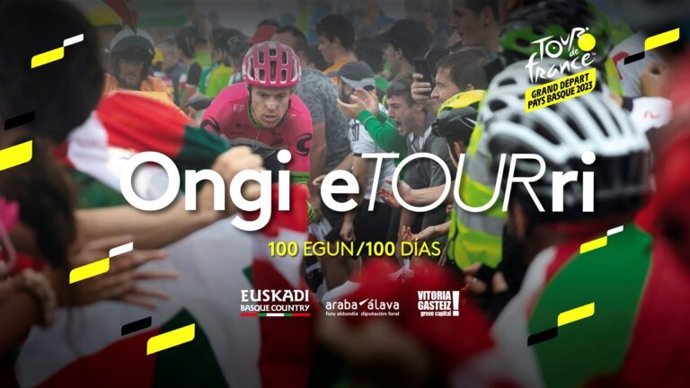 Cartel de los 100 días que faltan para la salida del Tour de Francia desde Euskadi