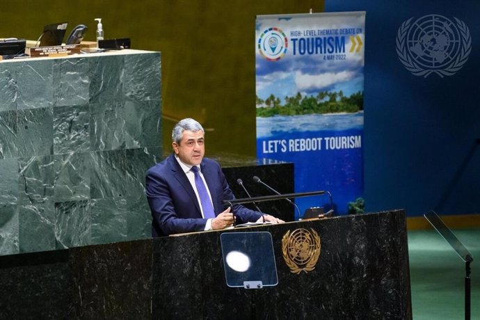 Archivo - Intervención del Secretario General de la OMT Zurab Pololikashvili ante la Asamblea General de la ONU.