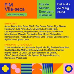Cartel de la 19 edición de la feria de música emergente y familiar FiM de Vila-seca (Tarragona), que celebrará su 19 edición del 4 al 7 de mayo
