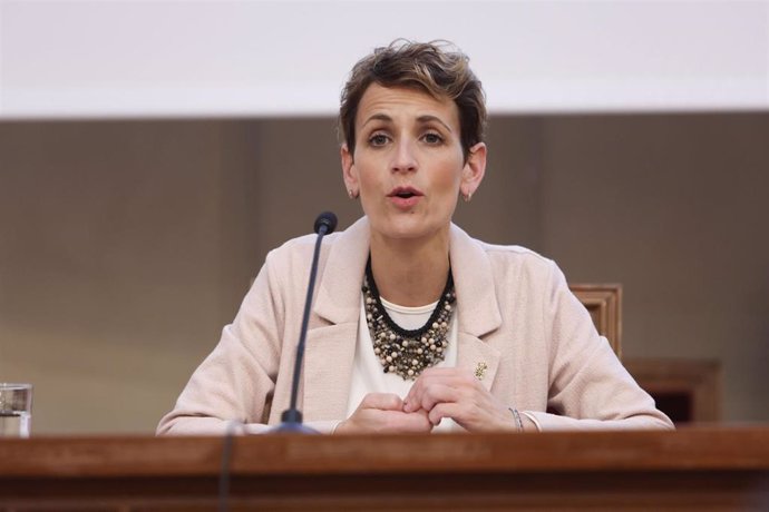 La presidenta Chivite, durante su intervención la V edición del Foro de Mujeres Políticas en Entidades Locales de Navarra