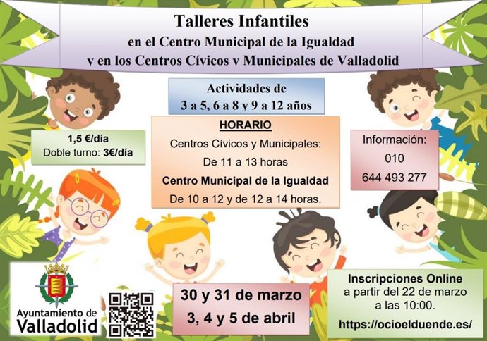 La Concejalía de Educación, Infancia, Juventud e Igualdad favorece la conciliación con talleres infantiles programados para la Semana Santa 2023