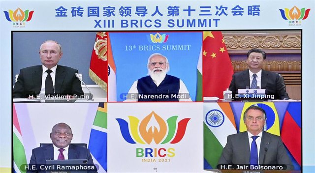 Archivo - Reunión telemática de los líderes de los BRICS en septiembre de 2021