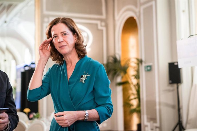 La presidenta de la Asociación Española de Banca (AEB), Alejandra Kindelán, durante un desayuno informativo del Fórum Europa, en el Hotel Mandarin Oriental Ritz, a 16 de marzo de 2023, en Madrid (España).