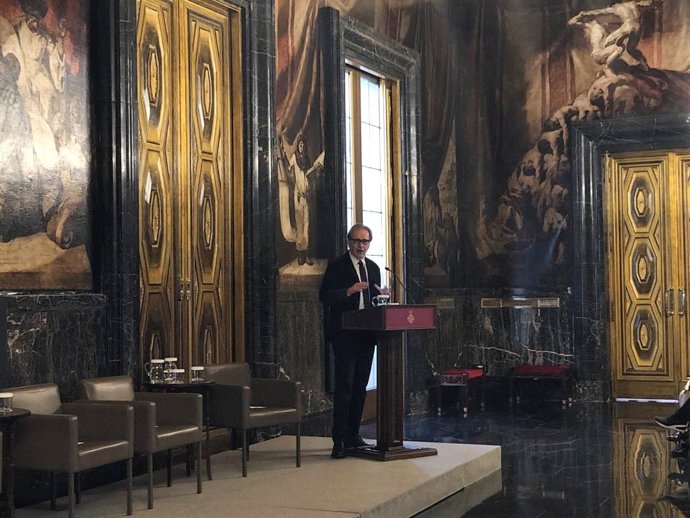 El ministro de Universidades, Joan Subirats, en un acto en el Ayuntamiento de Barceloan a 24 de marzo de 2023