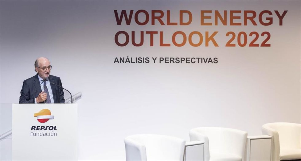 El Presidente de Repsol, Antonio Brufau, en la clausura de la presentación del informe WEO.