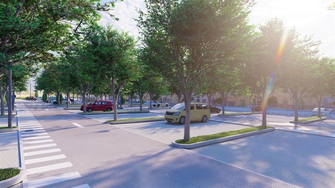 Recreación del aparcamiento de Pablo VI-Los Lirios proyectado por el Ayuntamiento de Alcalá de Guadaíra, en Sevilla.