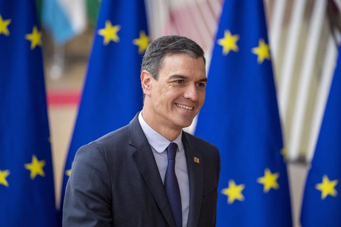 23 March 2023, Belgium, Brussels: Spain's Prevaler Minister Pedro Sanchez arrives for an EU Summit, at the EU headquarters in Brussels. Photo: Nicolas Maeterlinck/Belga/dpa