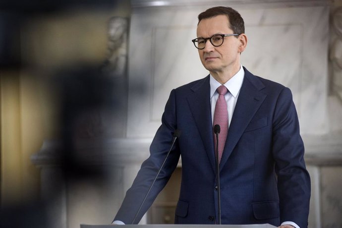 March 22, 2023, Warsaw, Mazowieckie, Poland: Polish Prime Minister Mateusz Morawiecki is seen during the meeting with Fumio Kishida (not in view) in Warsaw. In Warsaw, Japanese Prime Minister Fumio Kishida met with Poland's Prime Minister for talks abou