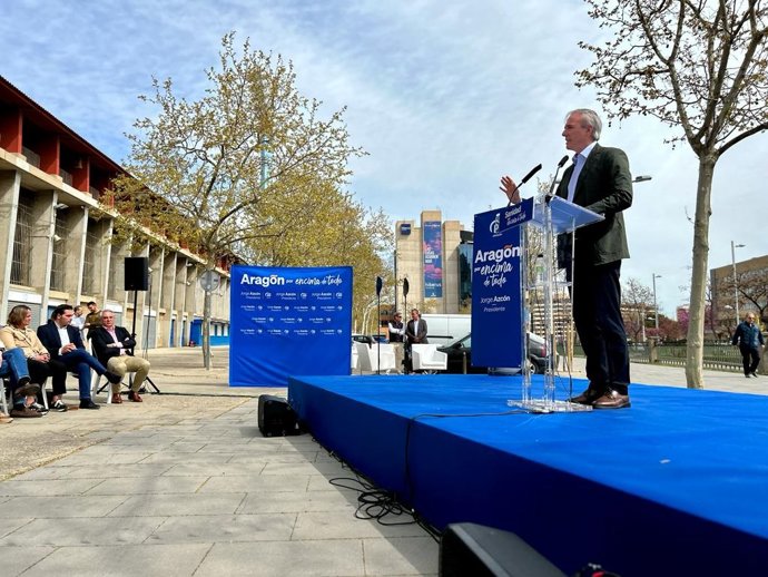 El presidente del PP-Aragón, Jorge Azcón, en un acto en Zaragoza.