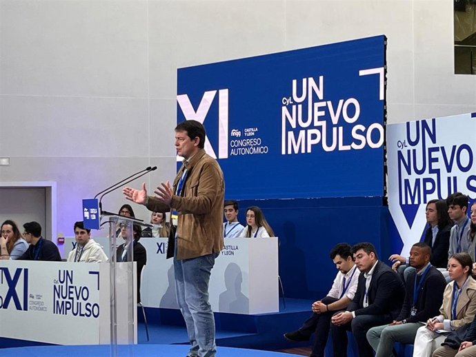 El presidente del PP de Castilla y León, Alfonso Fernández Mañueco, durante el XI Congreso de Nuevas Generaciones de Castilla y León