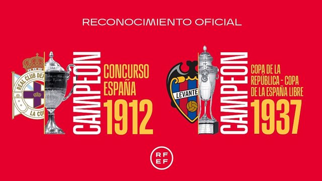 La RFEF reconoce al Levante como campeón de la Copa de la República de 1937 y al Deportivo del Concurso de España 1912