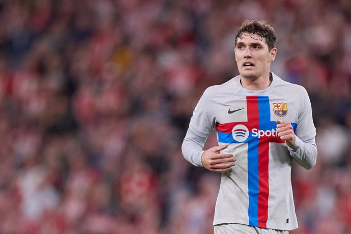 Andreas Christensen of FC Barcelona looks on during the LaLiga Santander match between Athletic Club and FC Barcelona at San Mames  on March 12, 2023, in Bilbao, Spain.